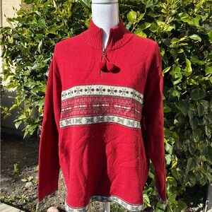 Eddie Bauer Wool Red Half-Zip Sweater with Nordic Pattern XXL